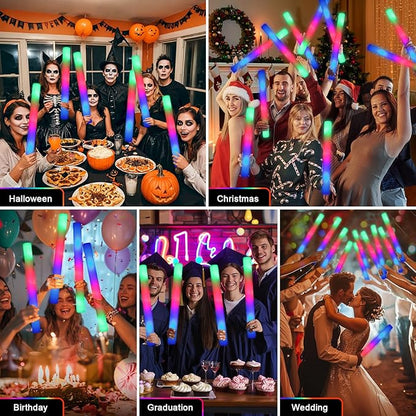 64 Pack Foam Glow Sticks, Bulk LED Foam Sticks, Foam Light Up Sticks with 3 Mode Colorful Flashing, Glow Party Supplies, Glow Sticks Bulk Party Pack for Wedding, Birthday, Concert, Halloween