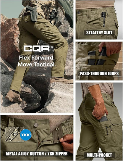 CQR Men's Flex Stretch Tactical Pants, Water Resistant Ripstop Cargo Pants, Lightweight EDC Outdoor Work Hiking Pants