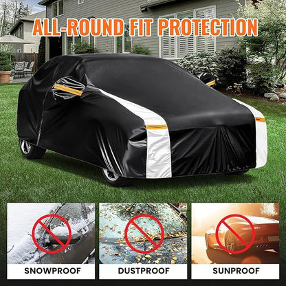 12-Layer Custom Fit Car Cover for Tesla Model 3 (2017-2026), Upgraded Waterproof All-Weather Full Exterior Cover with Door Zipper and Charging Port, for Snow Rain Dust and Sun UV Protection-Black.