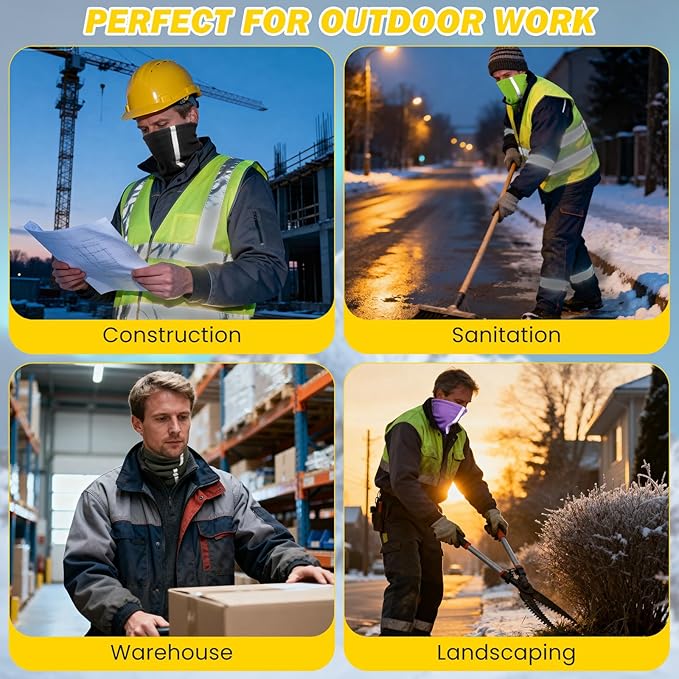 Winter Neck Warmer Gaiter for Men: 4 Pack Reflective Face Mask Cover Hi Vis Balaclava for Outdoor Work Sports Safety