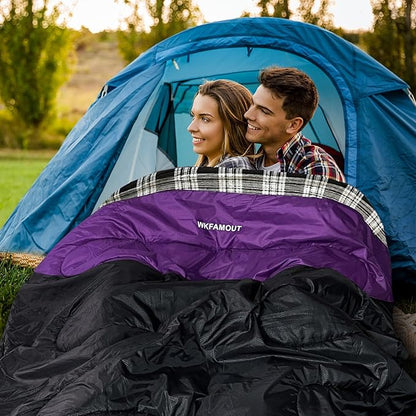 Double Sleeping Bag for Adults Machine Washable 2 Person Camping Sleeping Bag Queen Size Waterproof with Compression Sack for Cold Weather 3-4 Seasons