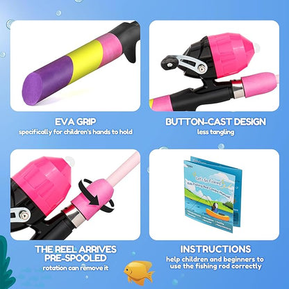 RUNCL Kids Fishing Pole and Reel Combo Kit - 4.9FT Telescopic Fishing Rod with Spincast Reel, Tackle Box, Hat, Sunglasses, Travel Bag - Easy Fishing Kit for Kids Ages 3-12, Youth Beginner