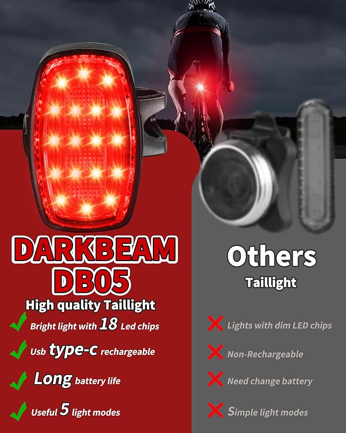 DARKBEAM Bike Headlight Rechargeable USB-C, Bicycle Lights 4000LM Ultra Bright, Mountain Bike Light Set for Night Riding, 6+5 Mode Waterproof Front Bike Light & Rear Light for Road, Cycling