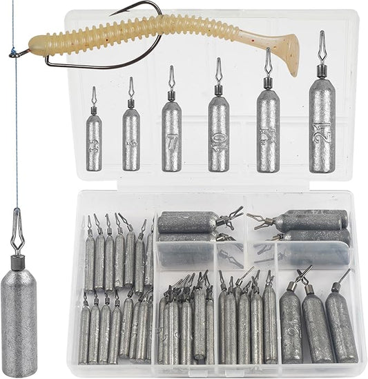 30 Pack Fishing Drop Shot Weights Lead Fishing Weights Pencil Skinny Sinkers with Barrel Swivels for Freshwater Bass Fishing