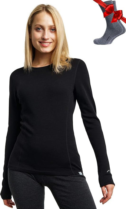 Merino.tech Merino Wool Base Layer Women - 100% Merino Wool Heavyweight, Midweight, Lite Long Sleeve Thermal Shirt and Socks