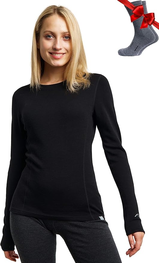 Merino.tech Merino Wool Base Layer Women - 100% Merino Wool Heavyweight, Midweight, Lite Long Sleeve Thermal Shirt and Socks