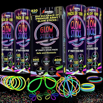 Ammy Glow-205 Pcs-Glow Sticks Bulk Party Pack -halloween party favors,Glow in The Dark Party Supplies - Eye Glasses, Glow Bracelets & Necklaces - Wedding Favors (Tube packed)