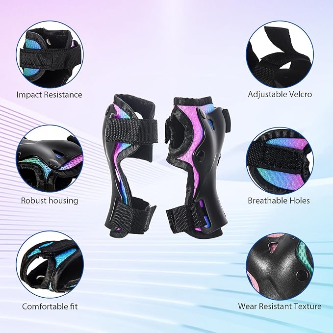 Skateboard Pads Kids/Youth/Adult Shield Elbow Pads and Wrist Guards Protective Gear,Strong Double Straps&Adjustable Easy-Fix Clips for Skateboarding,Rollerblading,ScooterRoller,Skating,Bicycle