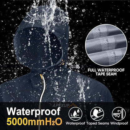 APEXUP Packable Rain Jacket Men with Reflective Zipper, Lightweight Waterproof Raincoat, Mens Rain Jacket for Outdoor Sports