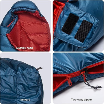 Ultralight Mummy Down Sleeping Bag 650 Fill Power Duck Down Suits for 32 Degree F for Camping Hiking Backpacking