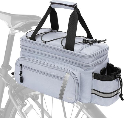 MOSISO Bike Rack Bag with Rain Cover, Bike Trunk Cooler Handag Insulated Bicycle Rear Seat Pouch with 2 Side Foldable Panniers, 8L Cycling Backseat Storage Cargo Saddle Shoulder Bag, Gray