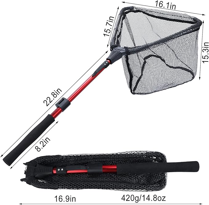 Sougayilang Fishing Net Fish Landing Net, Foldable Collapsible Telescopic Pole with EVA Handle, Durable Nylon Material Mesh, Safe Fish Catching or Releasing
