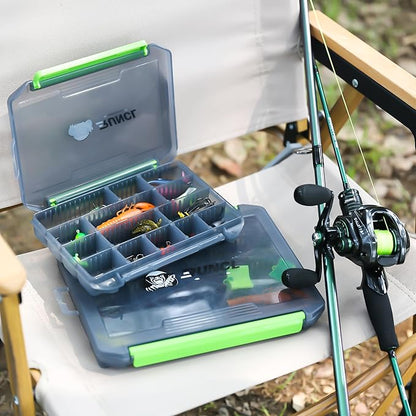 Fishing Tackle Box, Double Buckle Open Tackle Trays, Plastic Storage Parts Box with Removable Dividers for Saltwater, Freshwater, Fly Fishing, Christmas Gifts for Fisher, Dad, 1/2/4 Pack