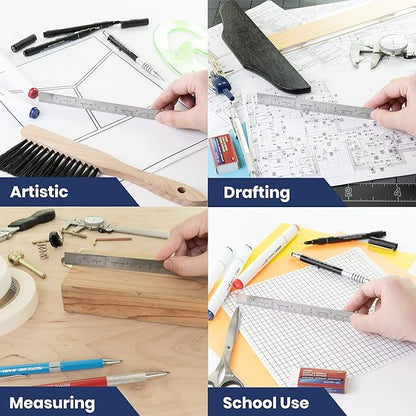 Pacific Arc 6 Inch Stainless Steel Ruler with Inch/Metric Conversion Table