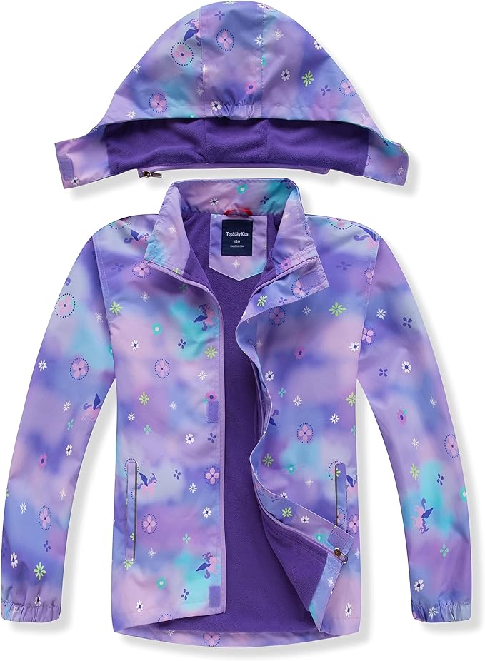 MGEOY Boys Girls Rain Jackets Lightweight Waterproof Hooded Raincoats Windbreakers for Kids 4-14Y