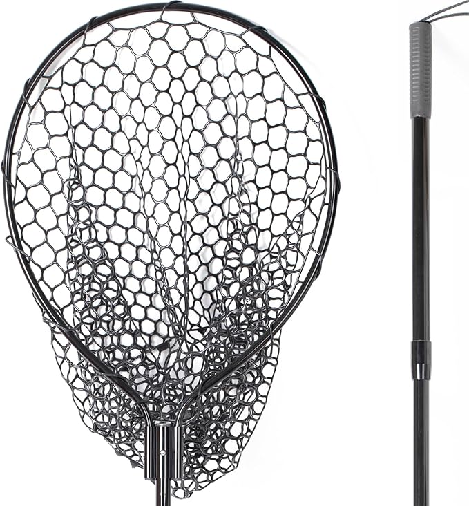 High Strength Large Landing Net - Fishing Net with Long Telescoping Handle and Soft Rubber Netting, Dip Net for Fishing, Ideal for Boat, Pier, River Angling