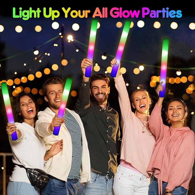 Mocoosy Foam Glow Sticks Bulk Pack, 32 PCS Led Glow Sticks with 3 Modes Colorful Flashing, Glow in Dark Party Supplies, Light Up Neon Party Toys for Wedding, Raves, Concert, Birthday, Halloween