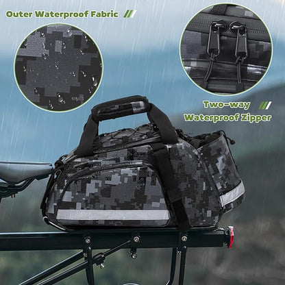 Bike Rear Rack Bag, Pannier Bags for Bicycles with 12L Capacity, Bike Trunk Cooler Bag with Reflective Strips, Reinforced Handle and Removable Shoulder Strap