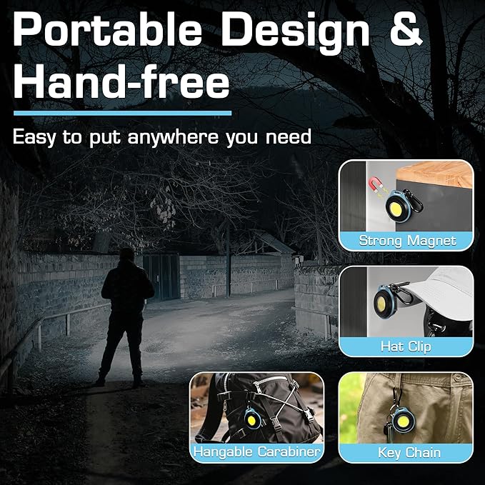WORKPRO COB Keychain Work Light, Rechargeable Magnetic EDC Keychain Flashlight, Mini Pocket Carabiner Flashlight with Hat Clip, 3 Light Modes Emergency Light for Camping, Hiking and Fishing, Blue