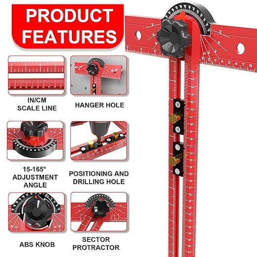29 Inch Woodworking T Square Ruler, Precision Drilling Positioning Measuring Tools, Adjustable Aluminum Alloy Sliding T-Square Ruler with Angle Adjustment for Carpenter Work and Architec
