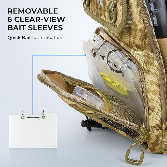 KastKing BaitSpace Fishing Sling Bag, Fishing Backpack with Rod & Beverage Holder, Tackle Bag for Fishing Gear