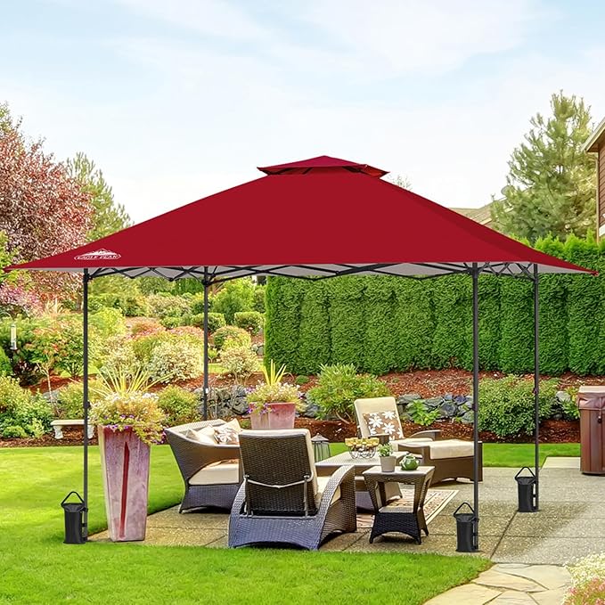 EAGLE PEAK 13x13 Straight Leg Pop Up Canopy Tent Instant Outdoor Canopy Easy Single Person Set up Folding Shelter w/Auto Extending Eaves 169 Square Feet of Shade (Red)