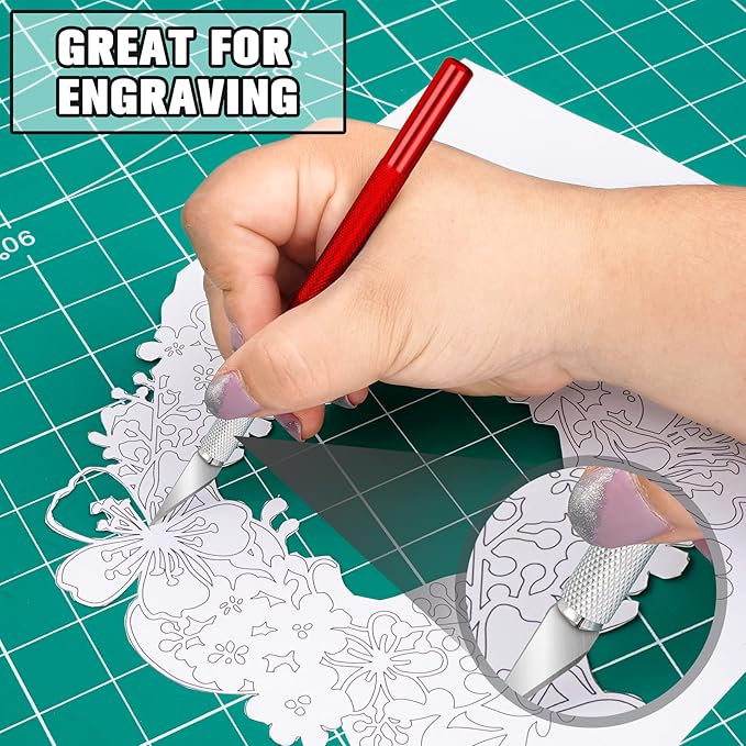 DIYSELF 2 Pack Exacto Knife Set, Precision Knife for Paper, Carving Blades for Crafts, Craft Knife for Wallpaper, Art Knives, Hobby Knife with 20 High Carbon Steel Exacto Knife Blade #11(Red)