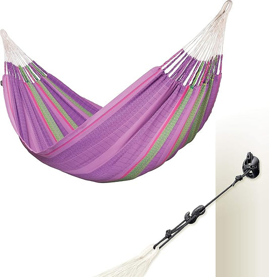 LA SIESTA Flora Classic Cotton Hammock & CasaMount, Indoor/Outdoor Hammock, Blossom, 2 Person, 440 lbs Max Weight, 5'W x 13'L