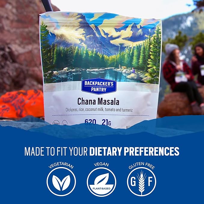 Backpacker's Pantry Chana Masala, 2 Servings Per Pouch, Freeze Dried Food, 14 Grams of Protein, Vegan, Gluten Free