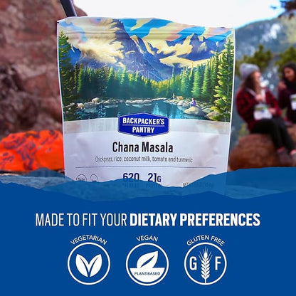 Backpacker's Pantry Chana Masala, 2 Servings Per Pouch, Freeze Dried Food, 14 Grams of Protein, Vegan, Gluten Free