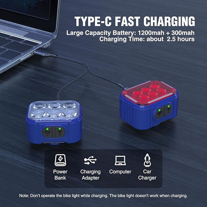 WORKPRO Bike Lights Set [8+13 Modes], Rechargeable Bicycle Light Set Ultra Bright, IP65 Waterproof Bike Lights for Night Riding, 1200mAh Bike Headlight and Tail Light Reflectors