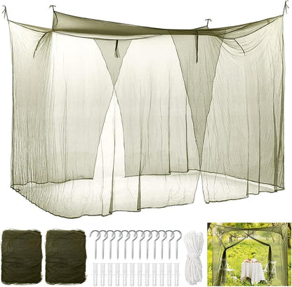 Tranqun 2 Pcs Mosquito Netting for Patio, Ultra Large Mosquito Net for Bed with 2 Side Openings 16 Hanging Loops for Camping Home Outdoor Travel Dormitory Decor(Dark Green,75 x 59 x 67 Inch)