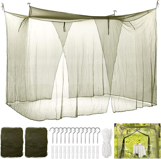 Tranqun 2 Pcs Mosquito Netting for Patio, Ultra Large Mosquito Net for Bed with 2 Side Openings 16 Hanging Loops for Camping Home Outdoor Travel Dormitory Decor(Dark Green,75 x 59 x 67 Inch)