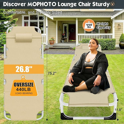 MOPHOTO Tanning Chair, Outdoor Sunbathing Lounge Chair 5-Position, Folding Chaise Lounger, Sun Tanning Lounger with Face Hole, Perfect for Pool Beach Patio