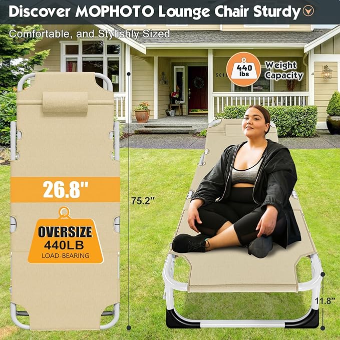 MOPHOTO Tanning Chair, Outdoor Sunbathing Lounge Chair 5-Position, Folding Chaise Lounger, Sun Tanning Lounger with Face Hole, Perfect for Pool Beach Patio