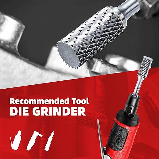 EZARC Tungsten Carbide Rotary Burr Bit, SA-5 Double Cut Carbide Burr 1/4" Shank Die Grinder Cutting Burrs Bit for Metal Working & Sturdy Storage Case