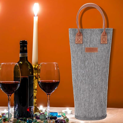 ZORMY Single Bottle Insulated Wine Tote, 1 Bottle Wine Carrier Bag Padded Wine Cooler Perfect Wine Lover's or Wedding Gift-Grey
