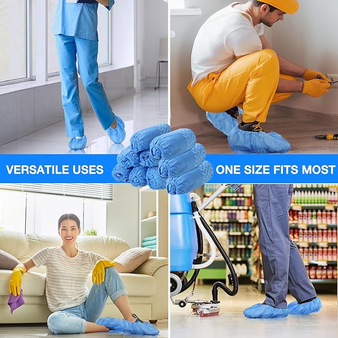 200 Packs Disposable Boot Shoe Covers Non Slip Thick Extra Booties for Shoes Covers Durable for Men Women (Blue)