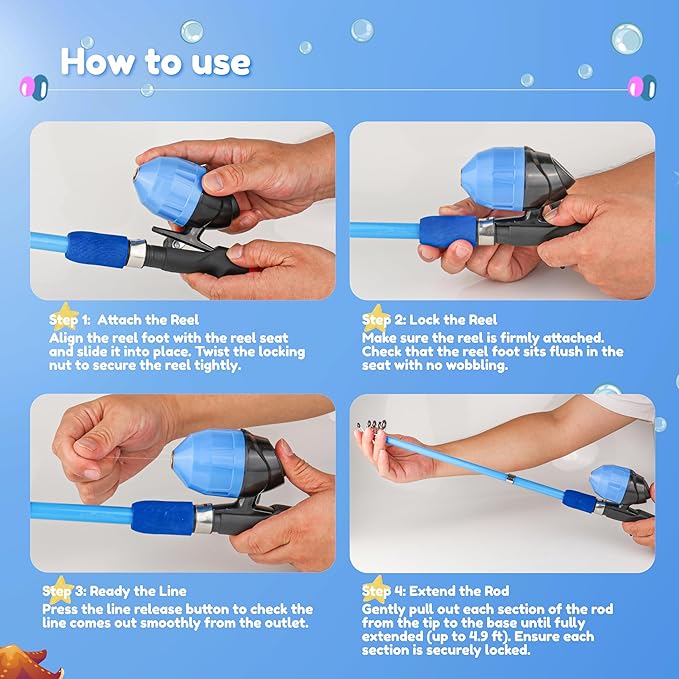 RUNCL Kids Fishing Pole and Reel Combo Kit - 4.9FT Telescopic Fishing Rod with Spincast Reel, Tackle Box, Hat, Sunglasses, Travel Bag - Easy Fishing Kit for Kids Ages 3-12, Youth Beginner