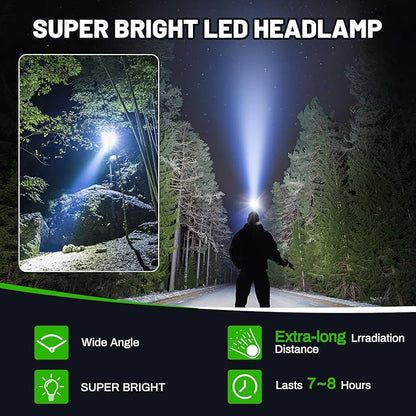 LED Rechargeable Headlamp, Super Bright Headlamp with Motion Sensor, Solar Charging, 3 Modes Waterproof Headlamps for Outdoors, Camping, Hiking, and Emergencies