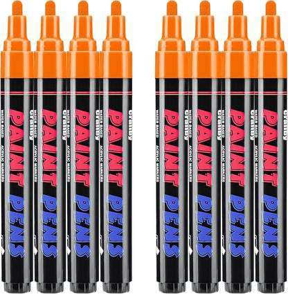 Orange Paint Pens Paint Markers - 8 Pack Permanent Quick Dry Waterproof Marker Pens for Rocks Wood Fabric Plastic Canvas Glass Mugs Metal Tire Stone