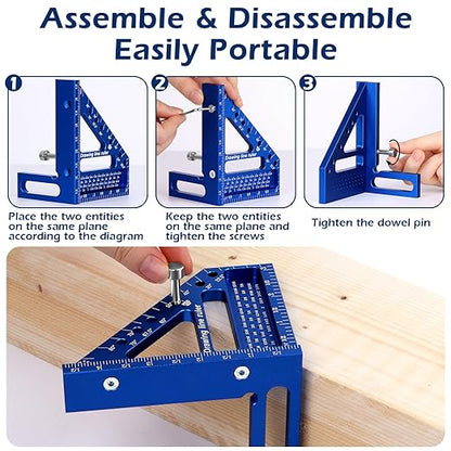 3D Multi-Angle Measuring Ruler -Precision Woodworking 3D Square Protractor 22.5-90 Degree and Miter Triangle Ruler - Aluminum Alloy Drawing Line Ruler for Engineer Carpenter and Craftsmen Blue