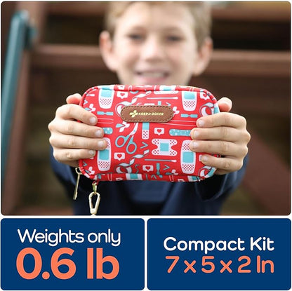 KeepGoing Travel First Aid Kit for Kids – 130 Pc. for Car, Home, Purse, Diaper Bag & Backpack with Latex-Free Bandages - Mini First Aid Kit Travel Size TSA-Approved