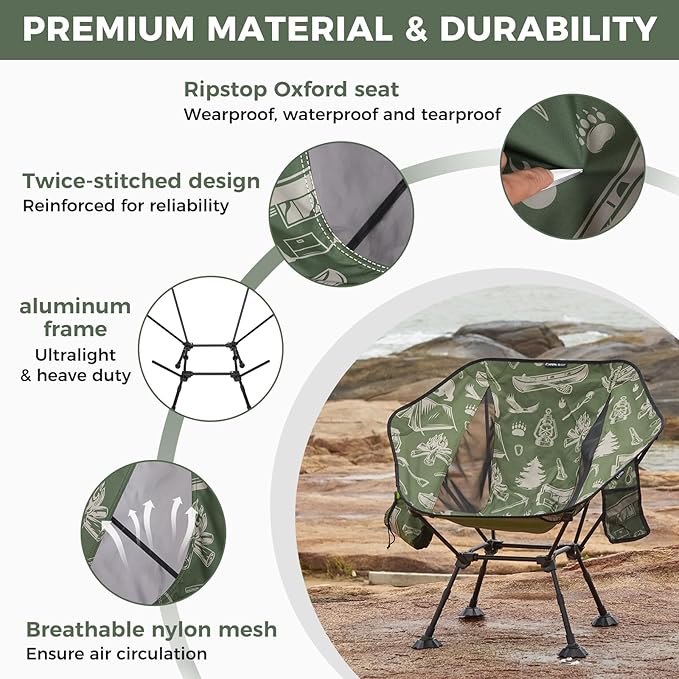 ATEPA UFO3.0 Backpacking Camping Chair, Ultralight Extra Wide Comfortable Folding Chairs 440lbs Heavy Duty Portable Hexagon Ergonomic Height Adjustable Seat with Anti-Sinking Feet