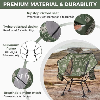 ATEPA UFO3.0 Backpacking Camping Chair, Ultralight Extra Wide Comfortable Folding Chairs 440lbs Heavy Duty Portable Hexagon Ergonomic Height Adjustable Seat with Anti-Sinking Feet