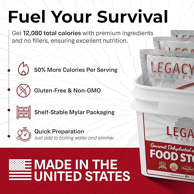 Legacy Food Storage Gluten Free 3 Day Kit, Emergency Food Supply, 12,080 Total Calories, 32 Large Servings, Shelf Stable, Freeze Dried Survival Meals for MRE Camping, Hiking, & Backpacking