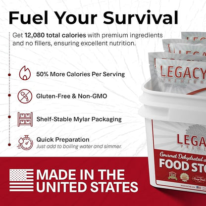 Legacy Food Storage Gluten Free 3 Day Kit, Emergency Food Supply, 12,080 Total Calories, 32 Large Servings, Shelf Stable, Freeze Dried Survival Meals for MRE Camping, Hiking, & Backpacking