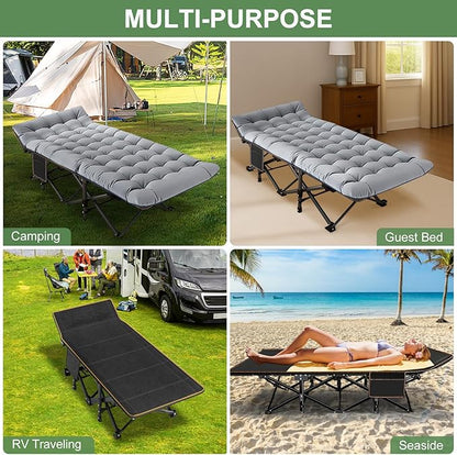 ABORON Folding Camping Cot for Adults, Double Layer 1200D, 500lb Capacity, Heavy Duty Guest Cot with Mat & Carrying Bag for Indoor & Outdoor Use