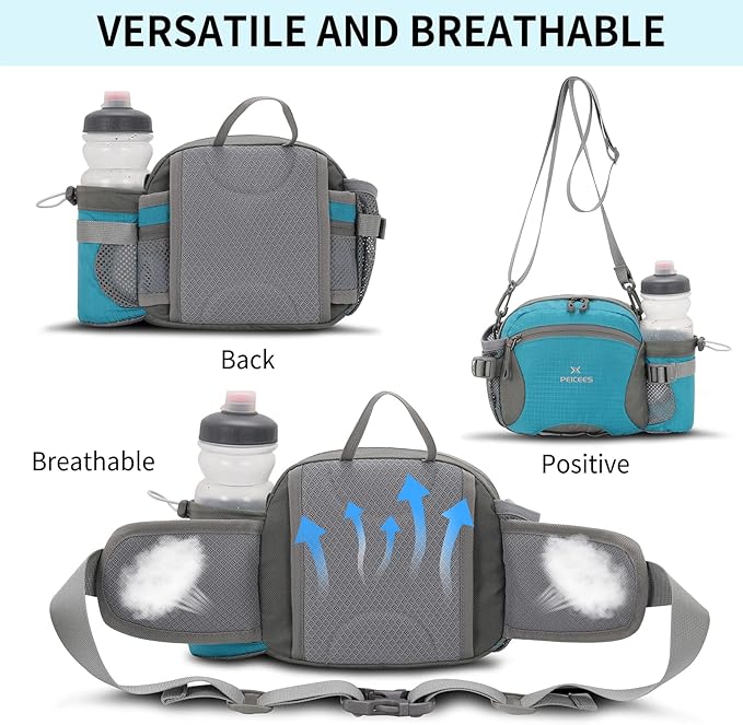 Peicees Hiking Fanny Pack Large Waist Bag for Men Women with Bottle Holder Water Resistant Lumbar Pack for Hiking Camping Fishing Outdoor (Bottle Not Included)