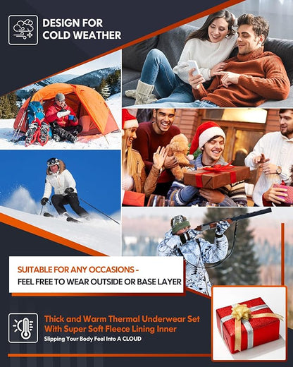 CL convallaria Thermal Underwear for Men Long Johns Fleece Lined Hunting Gear Set Base Layer for Cold Weather XS-4XL